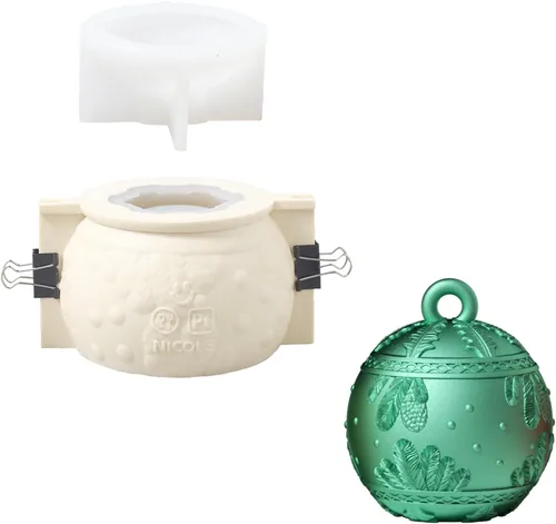 Vista 9 de BOOWAN NICOLE Vasos grandes de vela de luz de Navidad con moldes de silicona de tapa, moldes de silicona para tarro de vela de bola de Navidad