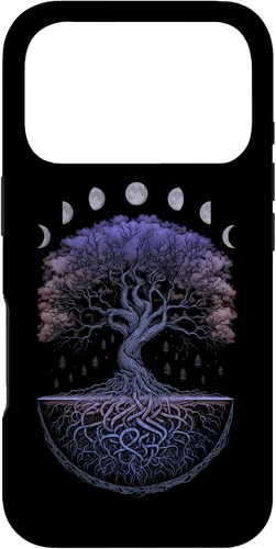 Vista 29 de Funda para iPhone 11 Pro Max Yggdrasil nórdico árbol de la vida vikinga fases de la luna