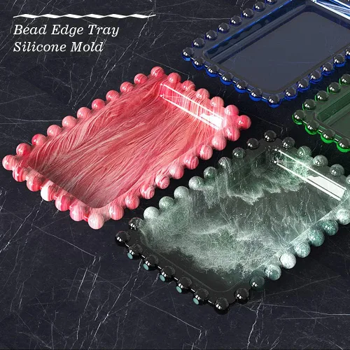 Vista 3 de Molde de bandeja de resina con bordes de cuentas, molde rectangular para placa de joyería para resina epoxi, soporte para velas, jabonera