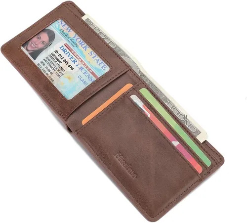 Vista 5 de Cartera delgada de bolsillo frontal para hombres Billfold con ventana de identificación de acceso rápido ranura y bloqueo RFID