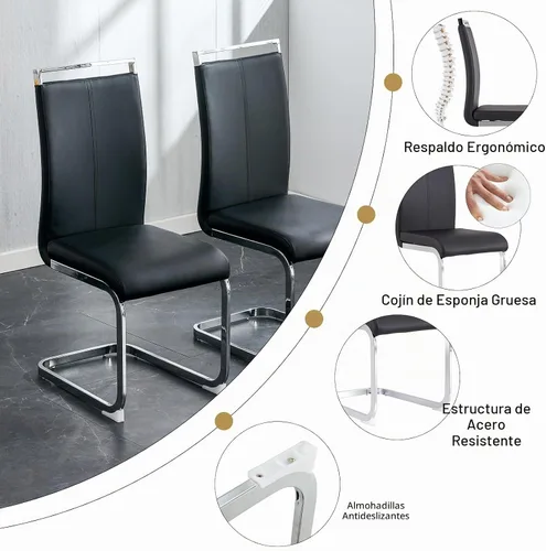 Vista 5 de Juego de mesa de comedor de vidrio Ebullient para 4, juego de mesa de comedor de 5 piezas, mesa de comedor de vidrio templado, mesa de comedor