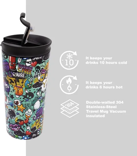 Vista 5 de IDRINK® - TAZA DE VIAJE con aislamiento de acero inoxidable Termo 11.8 fl oz UNICORNIO