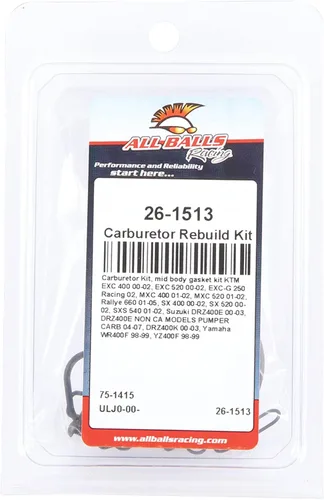 Vista 4 de All Balls Kit de carburador Racing 26-1513, kit de juntas de cuerpo medio compatible con/repuesto para KTM 250 EXC Racing 4T 2002, 400 EXC Racing