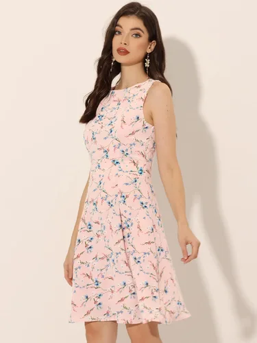 Vista 2 de Allegra K Vestido corto sin mangas con cuello redondo y cintura alta para mujer