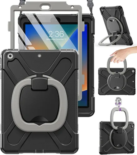 Vista 13 de BRAECN Funda para iPad de 9ª/8ª/7ª generación, resistente funda de silicona apta para niños con soporte plegable/asa para lápices, correa de hombro