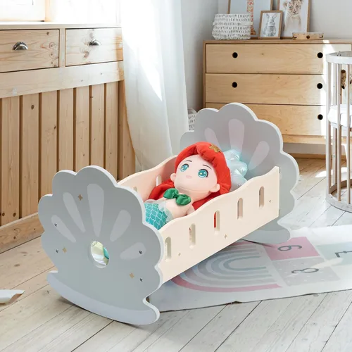 Vista 3 de ROBOTIME Cuna Mecedora de Madera para Muñecas, Juguetes de Cama para Muñecas de Niña, Cuna de Juguete para Muñecas de Bebé, Cuna para Muñecas de Azul