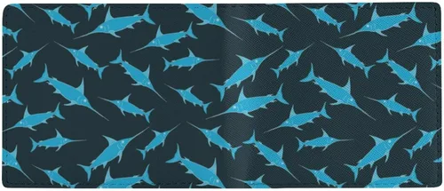 Vista 5 de Cartera caótica con diseño de pez espada y animales del océano para mujeres y hombres, monedero de cuero plegable con tarjeta gráfica, tamaño único