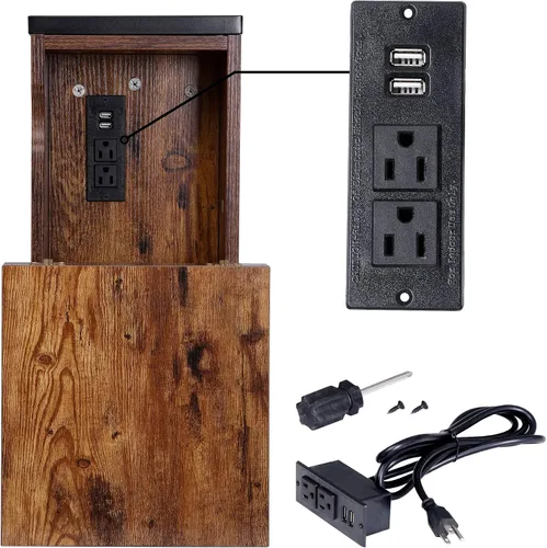 Vista 9 de ZENY Mesa auxiliar con estación de carga, mesa auxiliar abatible con puertos USB y tomas, mesa de sofá estrecha para sala de estar, dormitorio