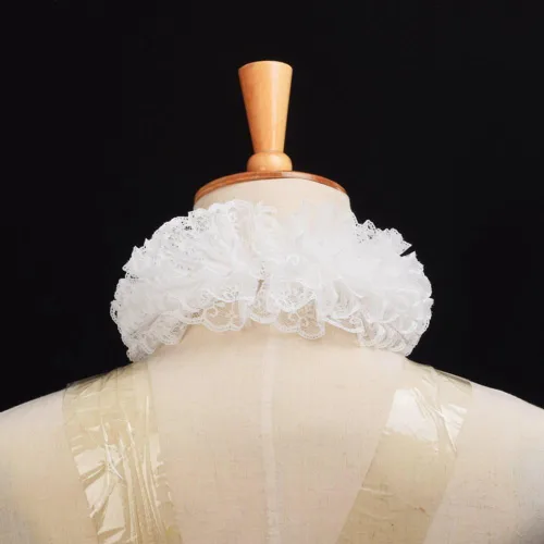 Vista 6 de BLESSUME 1 pieza de encaje renacentista cuello con volantes, Blanco