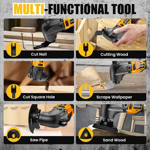 Vista 6 de Kit de múltiples herramientas oscilantes compatible con batería DEWALT de 20 V, herramientas oscilantes inalámbricas con motor sin escobillas, 6