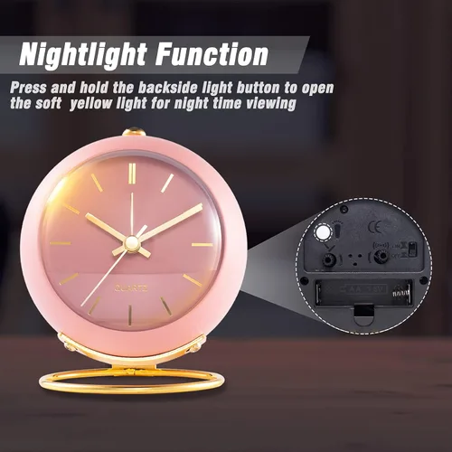 Vista 6 de AYRELY® Relojes Despertadores de Escritorio a Batería con Luz, Reloj Analógico Pequeño Retro Silencioso Sin Tictac, Reloj de Mesa Fuerte para Mesita