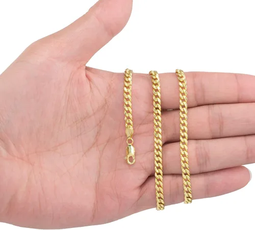 Vista 4 de Nuragold Collar con colgante de cadena de eslabones cubanos Miami de oro amarillo de 10 quilates de 0.177 in, joyería para hombre y mujer, joyería