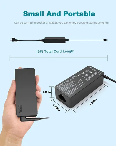 Vista 3 de Cargador USB C de 65 W y 45 W, compatible con Lenovo ThinkPad T14 T15 T16 E16 E15 Gen 1 Gen 2 X1 Yoga L13 7i Adaptador de corriente alterna