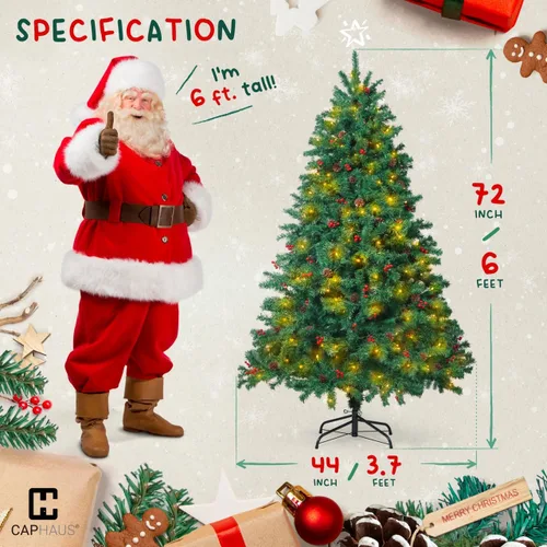 Vista 2 de Fencer Wire Árbol de Navidad artificial preiluminado de alta calidad de 6 pies con 800 puntas de ramas prearticuladas y soporte plegable, 250 luces