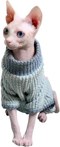 Vista 9 de Ropa para gatos sin pelo, suéter de algodón, transpirable, otoño e invierno, ropa cálida para gato, chaleco de cuello alto, ropa para Sphynx