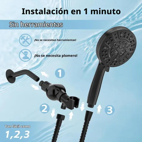 Vista 5 de High Pressure Filtered Shower Head with Handheld, 9 Spray Modes 4.7" Shower Head, 59" long hose, 10 Layers Filter for Hard Water, Remove Chlorine