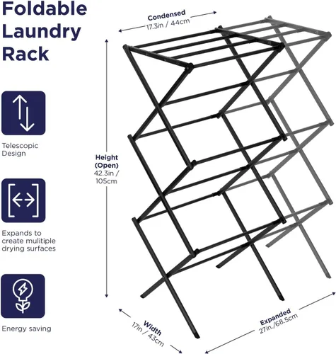 Vista 2 de BLACK+DECKER Organizador de lavandería extensible/plegable para secar ropa. Esencial para campamento/remolques o cualquier lugar donde seque la ropa
