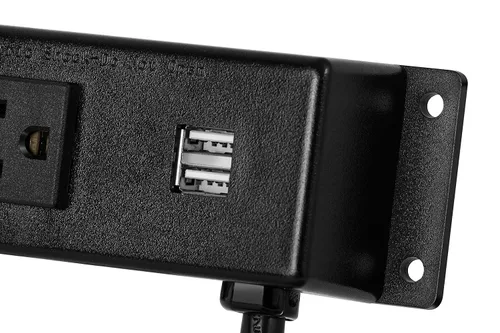 Vista 5 de Regleta de alimentación – 2 puertos de carga USB, 3 tomacorrientes – Enchufe debajo del escritorio Barra de alimentación con USB – Cable