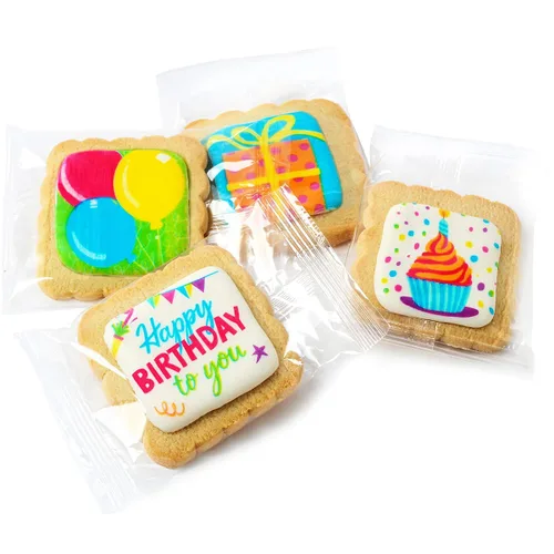 Vista 4 de Paquete de 12 cestas de regalo de galletas de feliz cumpleaños, envueltas individualmente para niños, hombres y mujeres, caja de regalo decorada