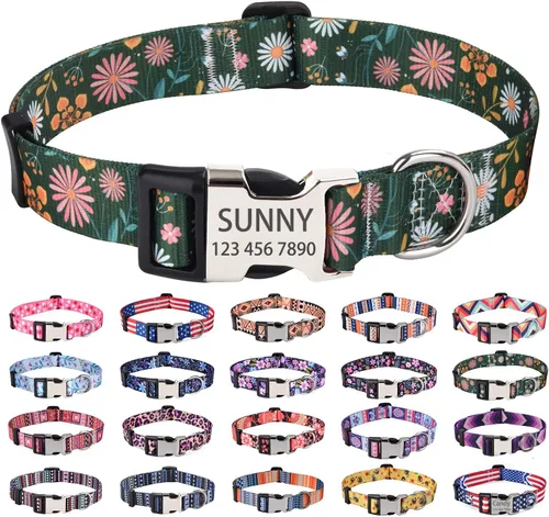 Vista 27 de Mihqy Collares de perro personalizados, collar de perro personalizado con nombre y número de teléfono, múltiples patrones y 4 tamaños de collar