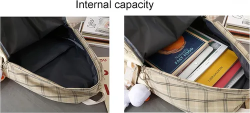 Vista 6 de Hopecn Juego de 5 mochilas kawaii a cuadros para mujer, bonita bolsa estética verde salvia, mochila escolar para mayores de 6 años.