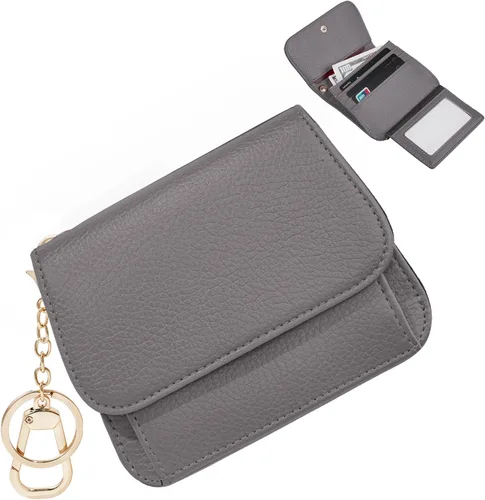 Vista 21 de Cartera pequeña para mujer, con bloqueo RFID, delgada y bolsillo para monedas, tarjetero plegable para tarjetas de crédito con ventana