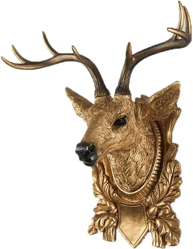 Vista 9 de Decoración de pared, cabeza de ciervo, escultura colgante de pared, decoración de animales, adornos retro, colgante de sala de estar, cuernos, Negro
