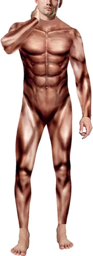 Vista 3 de HSQSMWJ Disfraz de hombre con estampado 3D para cosplay, músculos verdes, disfraz de Halloween Desnudo