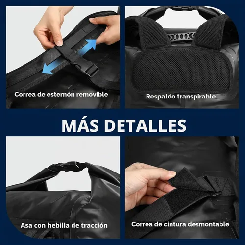 Vista 3 de Haimont Mochila enrollable 100% impermeable de gran capacidad IPX7, bolsa seca con bolsillos y válvula de aire, kayak, campamento, 60/100L