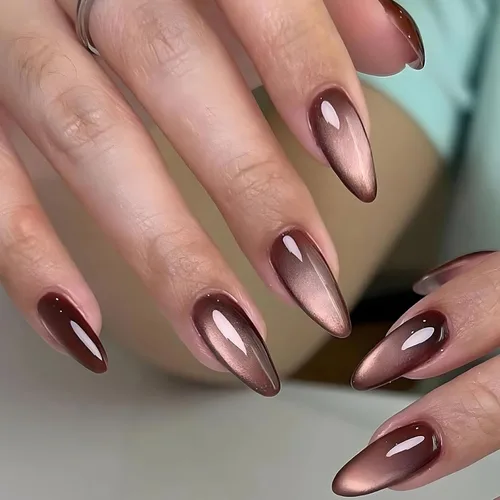 Vista 8 de MISUD Uñas a presión – Uñas con pegamento de almendras medianas con cromo, diseño de punta francesa acrílica, 24 piezas