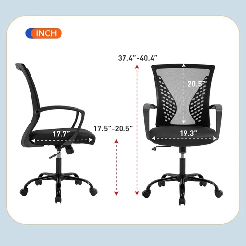 Vista 2 de Silla de oficina en casa, silla de escritorio ergonómica, silla de computadora de altura ajustable con soporte lumbar, reposabrazos de malla, silla