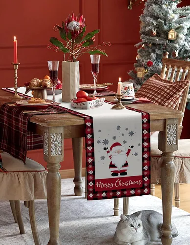Vista 4 de Libaoge Camino de mesa de gnomo navideño de arpillera para decoración del hogar, manualidades para cenas familiares, fiestas, Acción de Gracias