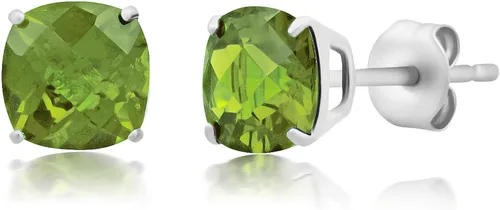 Vista 21 de 925 Sterling Silver Cushion Cut Gemstone Stud Earrings for Women 6MM Hypoallergenic Birthstone Stud Earrings Anti Tarnish Silver Earring Studs