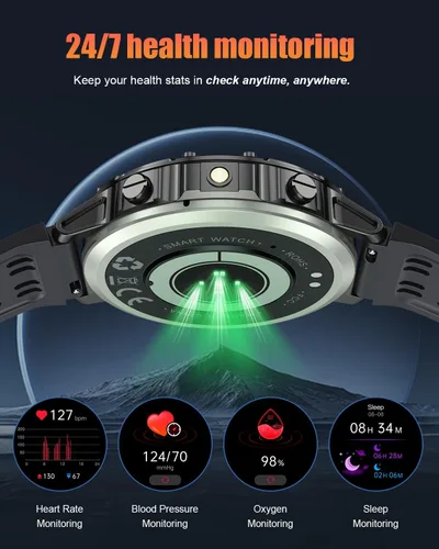 Vista 4 de Relojes inteligentes militares para hombres (respuesta/hacer llamadas), reloj de fitness HD de 1.39 pulgadas, monitor de sueño de frecuencia