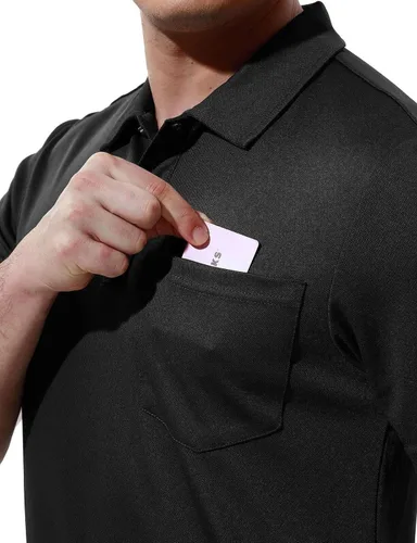 Vista 3 de Rdruko Camisas polo para hombre de manga corta, secado rápido, para golf y deportes al aire libre con bolsillo 01 Negro