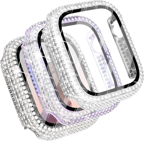 Vista 13 de Fullife Paquete de 3 fundas compatibles con Bling Apple Watch Series 3 de 1.496 pulgadas, fundas protectoras con diamantes de cristal con protector