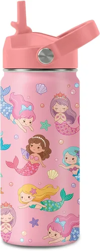 Vista 17 de Botella de agua de vaca de 16 onzas con asa y popote para niños, vasos de Vaca-Rosa