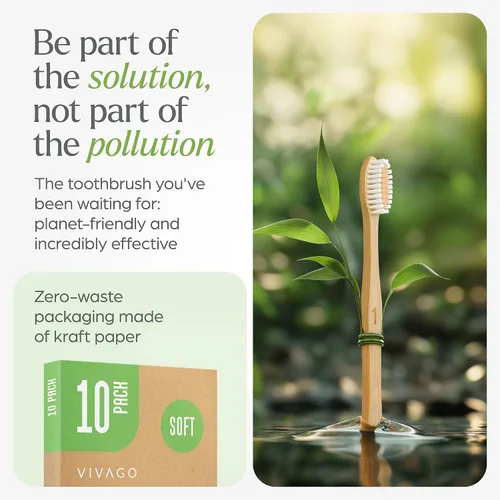 Vista 6 de VIVAGO Paquete de 10 cepillos de dientes de bambú, sin BPA, cerdas suaves, ecológicos, cepillo de dientes de madera natural Cepillo de dientes