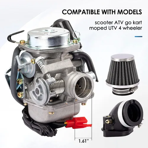 Vista 3 de Carburador GY6 150cc para motores de 4 tiempos 125cc 152QMJ 157QMJ Motocicleta Scooter con estrangulador eléctrico de 24mm PD24J con colector