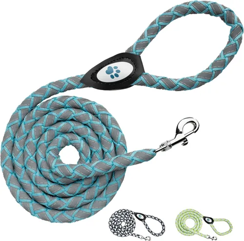 Vista 8 de SafetyPUP XD Correa reflectante para perro. Resistente y duradera para razas grandes y medianas. Cuerda de 6 pies de largo, correa trenzada sin Negro