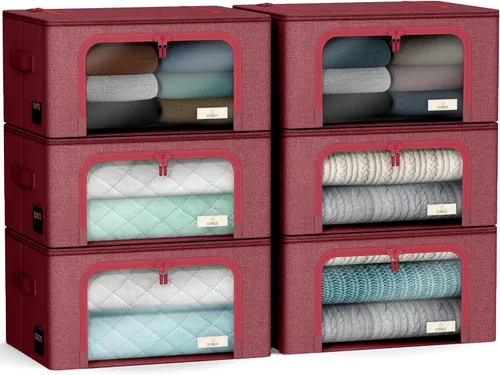 Vista 22 de Sorbus Cajas de almacenamiento con marco de metal - Bolsas organizadoras de ropa apilables y plegables - Contenedores de almacenamiento de tela
