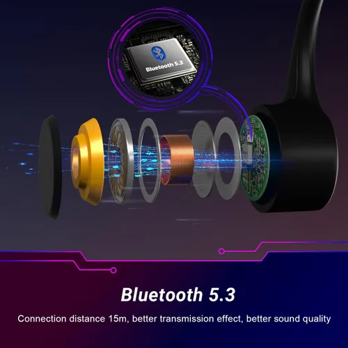 Vista 4 de August Auriculares de conducción ósea Bluetooth 5.3 Open Ear EP400 con micrófono y reproductor MP3 de 16 GB, ligeros inalámbricos e impermeables