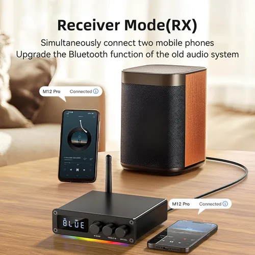 Vista 3 de M12 Pro Pre Bluetooth 5.2 Transmisor Receptor para TV, estéreo doméstico, auriculares BT, adaptador de decodificador de audio Bluetooth HD de baja