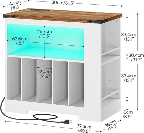 Vista 3 de HOOBRO WH80UDRS01 - Soporte para tocadiscos, soporte para tocadiscos con estación de carga y almacenamiento de discos, mesa para tocadiscos
