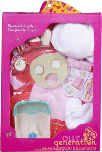 Vista 4 de Our Generation - Día de Sp-Aaaah - Juego de salón - Baño de pies, toalla y máscara de pepino - Accesorios para muñecas de 18 pulgadas - Juego