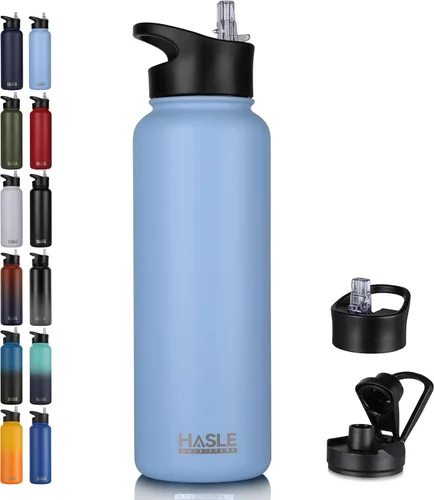 Vista 69 de HASLE OUTFITTERS Botella de agua aislada de 22 onzas, botella de agua de acero inoxidable de doble pared de boca ancha con tapa de popote y tapa