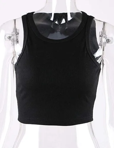 Vista 5 de Meladyan Camiseta sin mangas básica de cuello redondo para mujer, de punto acanalado, sin mangas, con espalda cruzada