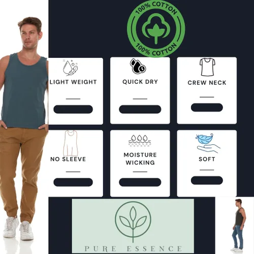 Vista 6 de Pure Essence Paquete de 2 camisetas sin mangas teñidas para hombre, camisetas casuales ideales para gimnasio, entrenamiento, correr, playa o uso
