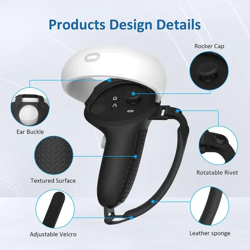 Vista 2 de Brujula Design Controller Grips Compatible with Quest 2 Accessories, Silicone Grip Cover Handle Protector with Adjustable Sponge Finger Knuckle