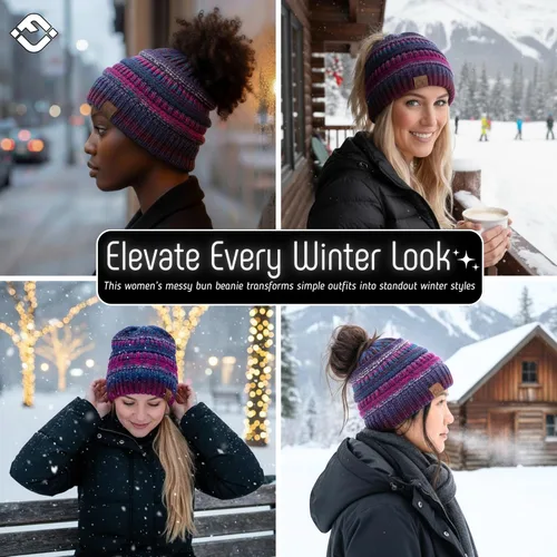 Vista 216 de Funky Junque - Gorro para mujer con ranura para cola de caballo